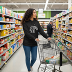 Photo UGC - Jeune femme faisant ses courses avec le sweat à capuche éléphant